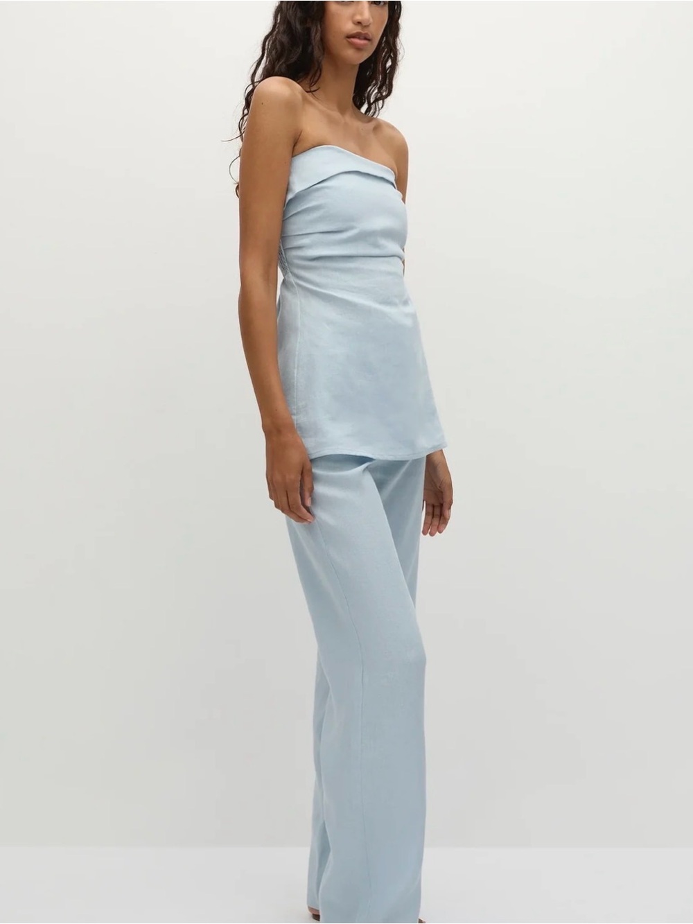 🩵Faithfull the Brand Light Blue Strapless Linen Tunic Tank Top - Picture 6 of 7
